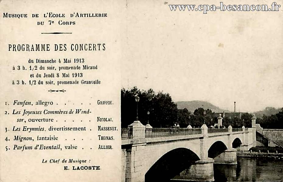Musique de l'Ecole d'Artillerie du 7e Corps - Programme des Concerts du Dimanche 4 Mai 1913